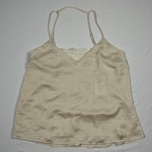 LUSH Silky Lace Camisole Size L Ivory Lined V-Neck Adjustable Strap Tank Top NWT